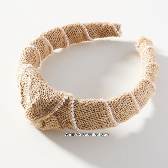 NWT, Anthropologie Woven Faux Pearl Embellished Jute Headband - Picture 4 of 10